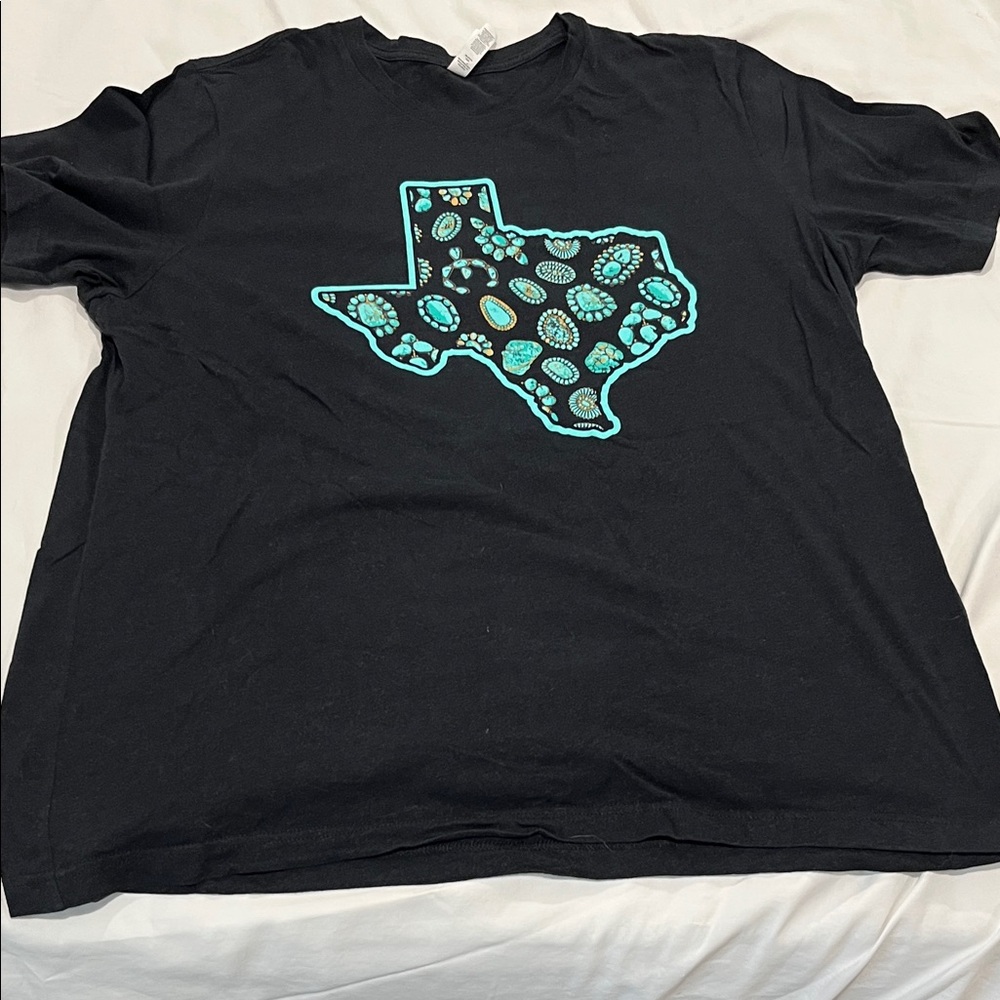 Black Tee with Turquoise Texas Graphic